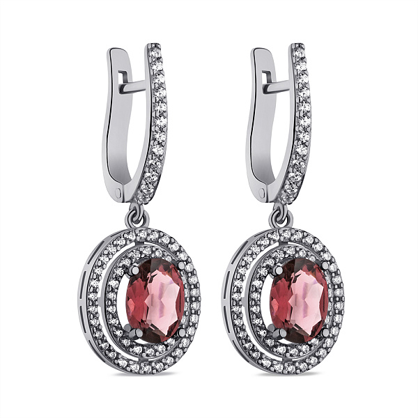 Срібні сережки з родолітом і фіанітами (арт. 7502/2286Рд) – зображення 1