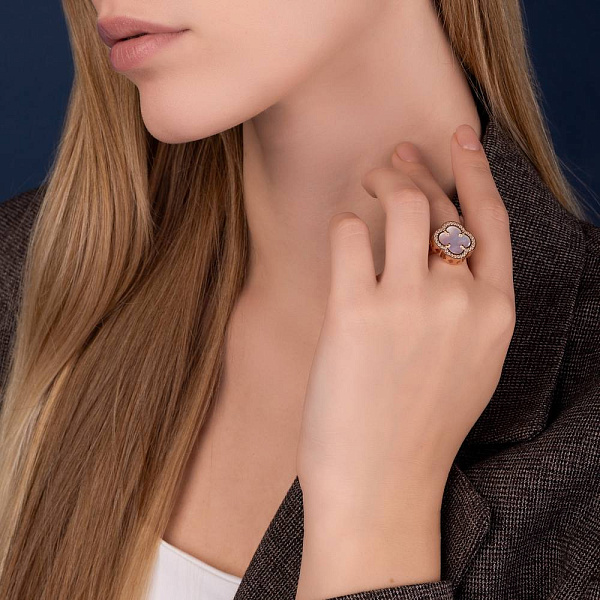 Кольцо из красного золота с перламутром и фианитами (арт. 156116/15п) – изображение 2