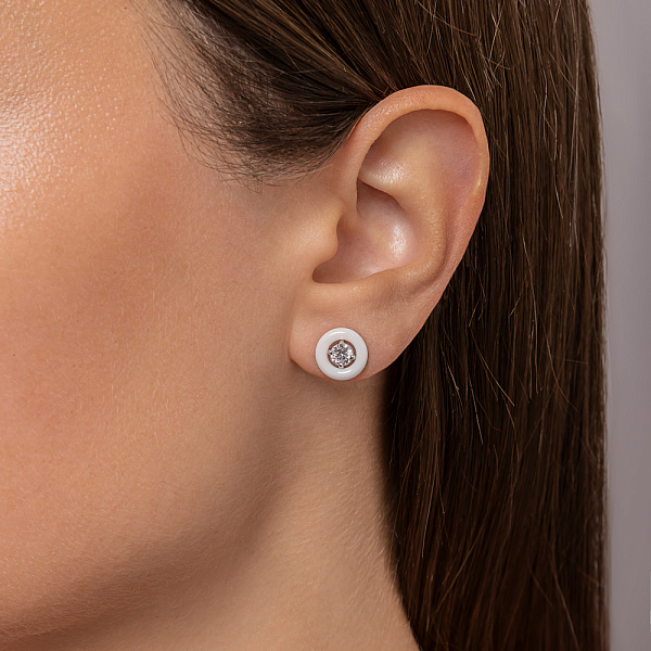 Сережки зі срібла з керамікою і фіанітами (арт. 7518/1329726кмб) – зображення 2