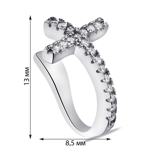 Срібна сережка-кафа Хрестик з фіанітами (арт. 7502/9123я) – зображення 4