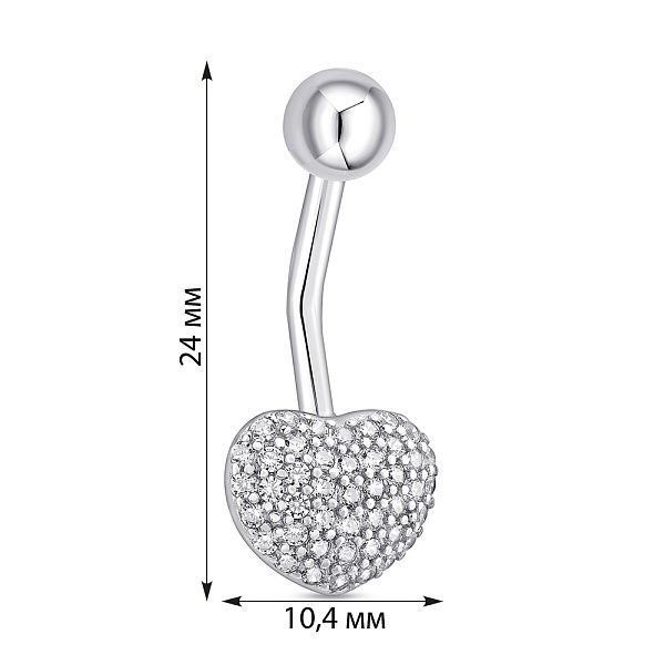 Серебряная серьга-пирсинг для пупка Сердце с фианитами (арт. 7512/024) – изображение 2