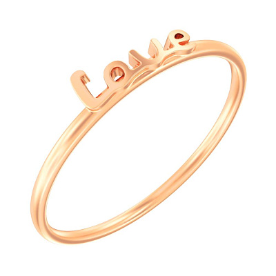 Тонкое золотое кольцо &quot;Love&quot; в красном цвете металла  (арт. 140900)
