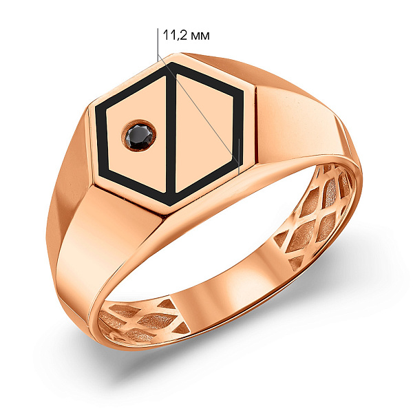 Золотая печатка с фианитом и эмалью (арт. 180502ч) – изображение 3