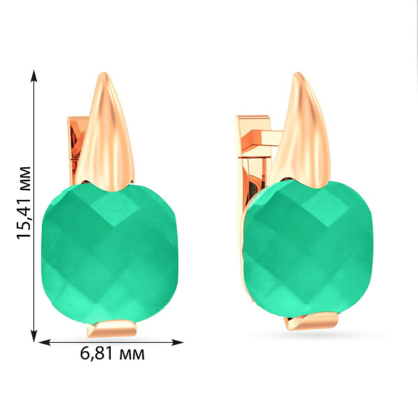 Золотые сережки в красном цвете металла с хризопразом (арт. 110257Пхг) – изображение 2
