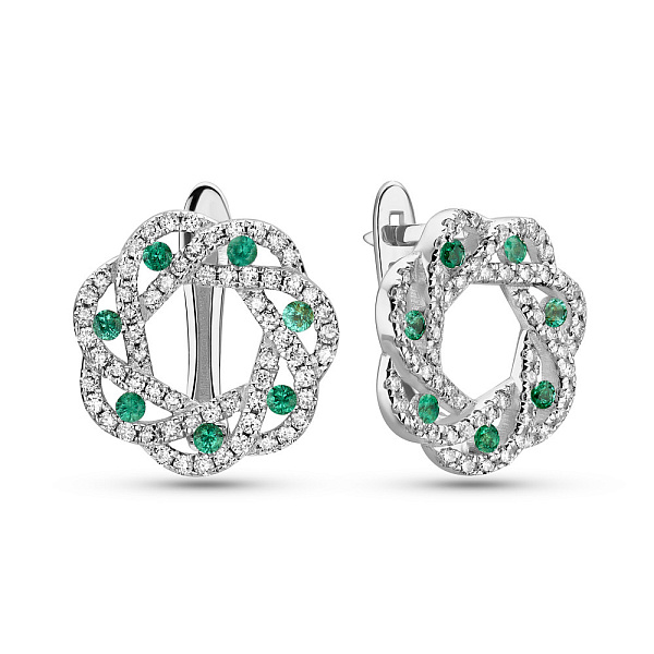 Золотые серьги с изумрудами и бриллиантами (арт. 2190380202и) – изображение 1