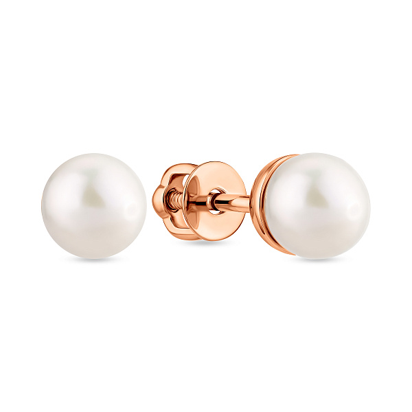 Пусеты из красного золота с жемчугом (арт. 110901) – изображение 1