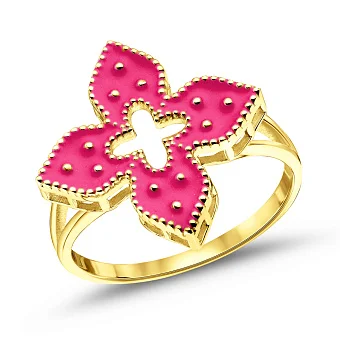 Кольцо из желтого золота Клевер с эмалью (арт. 156531/15жемлн)