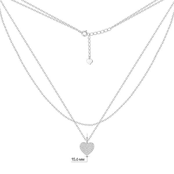 Серебряное двойное колье с подвеской сердце с фианитами (арт. 7507/2607) – изображение 3