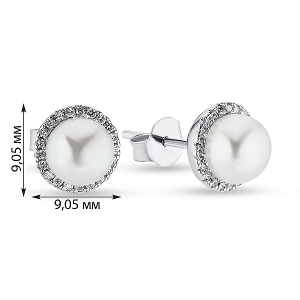 Серебряные пусеты с жемчугом и фианитами (арт. 7518/5507жб) – изображение 2