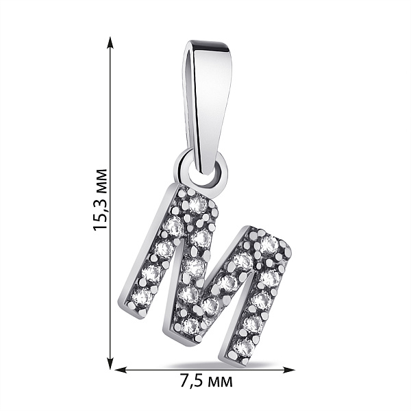 Серебряный подвес Буква М с фианитами (арт. 7503/1099пю) – изображение 2