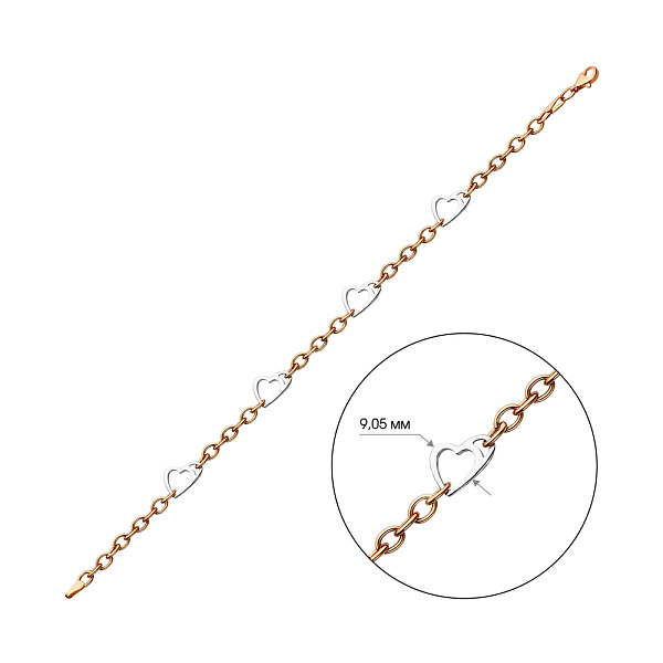 Браслет «Сердечки» з червоного і білого золота (арт. 321916кб) – зображення 2