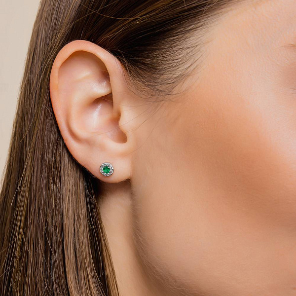 Золотые пусеты с изумрудом и бриллиантами  (арт. 2109848202и) – изображение 2