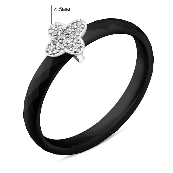 Кольцо из керамики и серебра с фианитами (арт. 7501/К2ФК/4024-1-18,5) – изображение 2