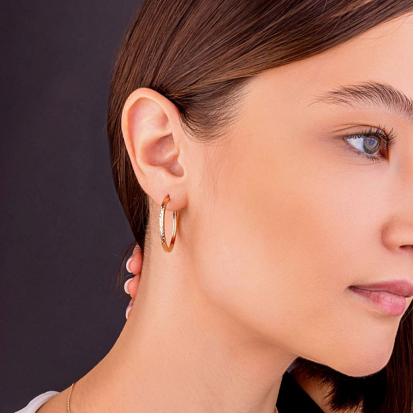 Золотые серьги-кольца с алмазной гранью (арт. 122105/25) – изображение 2