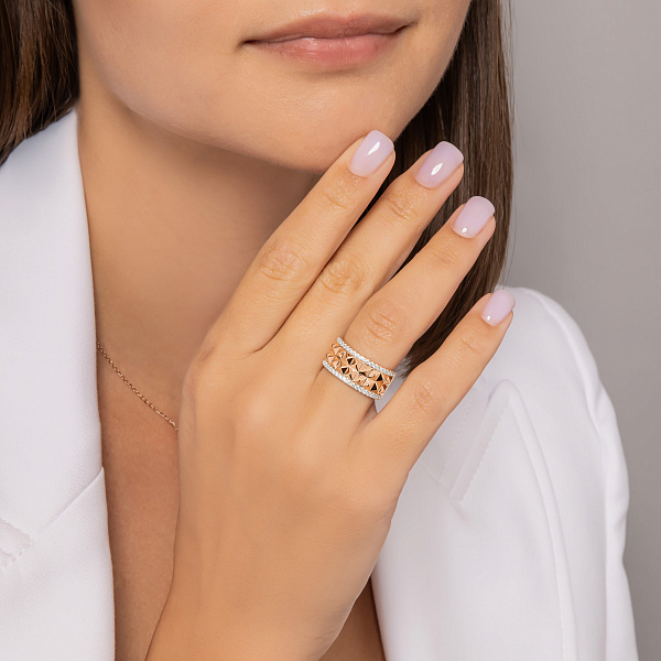 Золотое кольцо с фианитами (арт. 1401022) – изображение 3