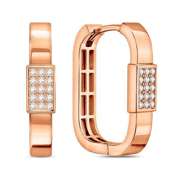 Сережки-кільця з червоного золота з фіанітами (арт. 1092127) – зображення 1