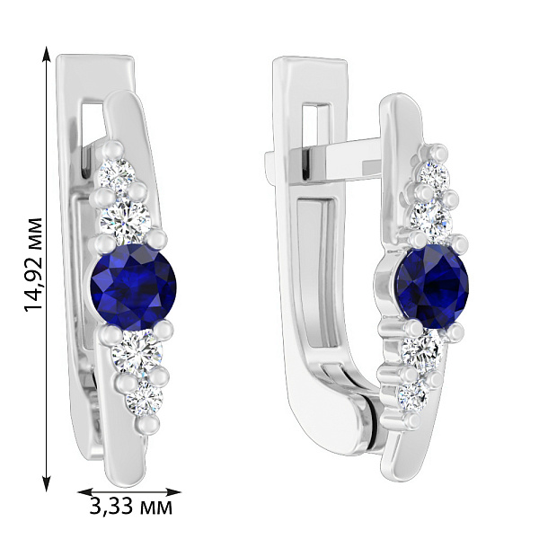 Серьги из белого золота с сапфиром и бриллиантами  (арт. С011064бс) – изображение 3