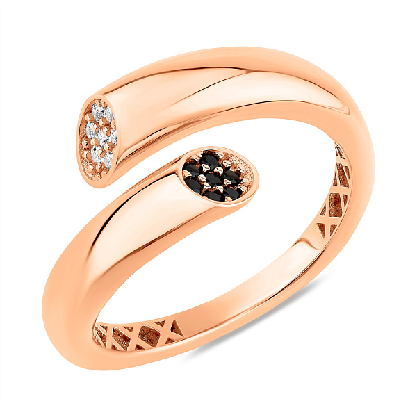 Золотое кольцо с белыми и черными фианитами (арт. 156388ч) – изображение 1
