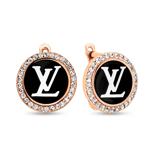 Серьги из красного золота с эмалью и фианитами (арт. 108507еч) – изображение 1