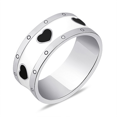 Кольцо серебряное с черной и белой эмалью (арт. 7501/5377ебч)