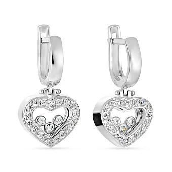 Золотые серьги подвески «Сердечки» с фианитами (арт. 101057б)