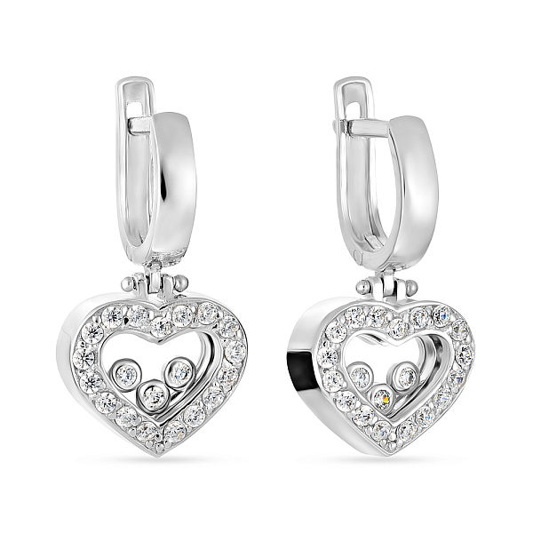 Золотые серьги подвески «Сердечки» с фианитами (арт. 101057б) – изображение 1