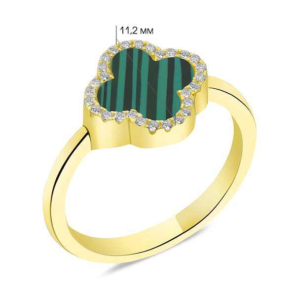 Серебряное кольцо Клевер с малахитом и фианитами (арт. 7501/5075/10жмлх) – изображение 2