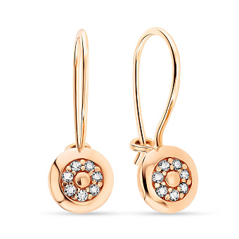 Детские сережки с фианитами из красного золота (арт. 103668)