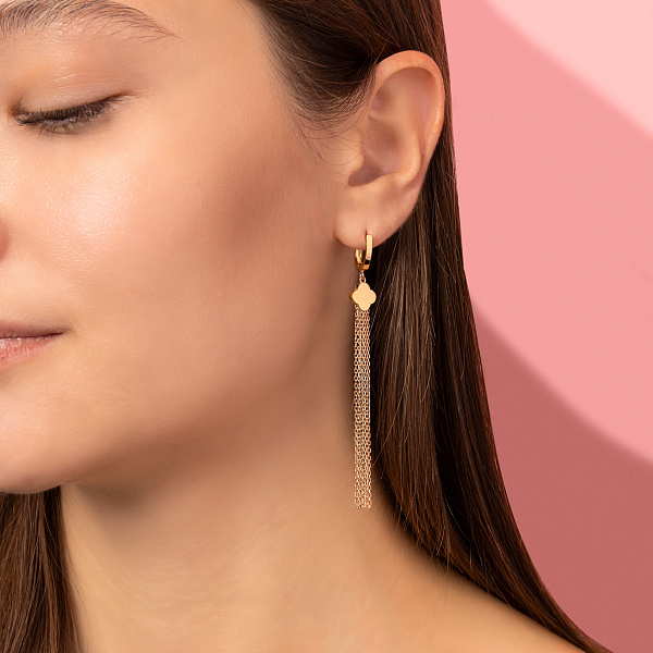 Длинные серьги-подвески "Клевер" из золота (арт. 108599) – изображение 3