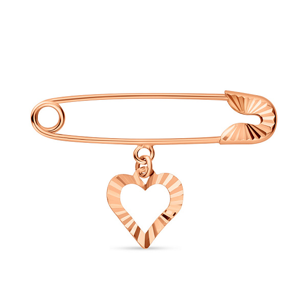 Золотая булавка с сердцем на подвеске (арт. 280056) – изображение 1