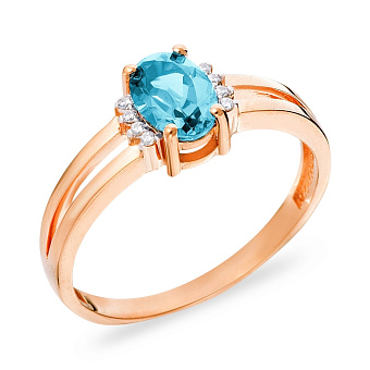 Фото Каблучка з червоного золота з кварцом і фіанітами (арт. 140657ПсГ)