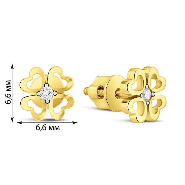 Золоті пусети в жовтому кольорі металу з фіанітами (арт. 110655ж) – зображення 2