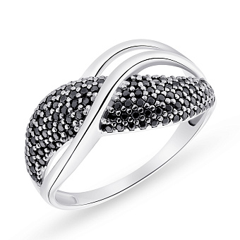 Фото Кольцо из белого золота с россыпью черных фианитов (арт. 140498бч)