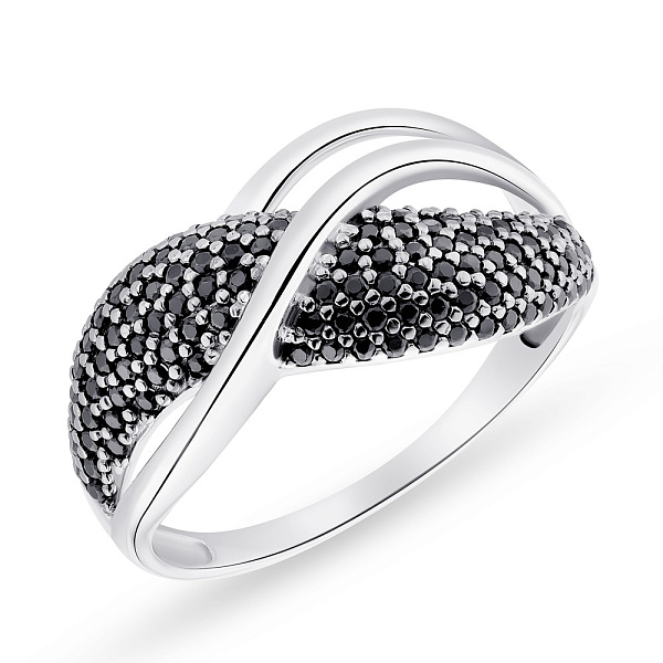 Каблучка з білого золота з розсипом чорних фіанітів  (арт. 140498бч) – зображення 1
