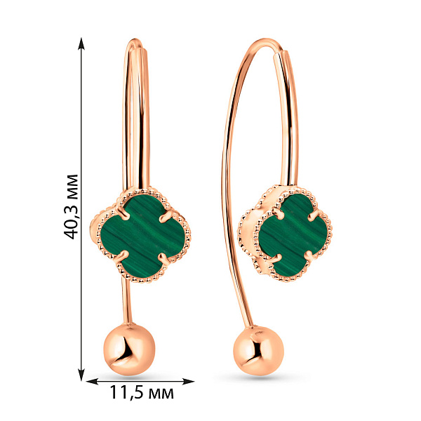 Золотые серьги Клевер с малахитом (арт. 109847/10млх) – изображение 3