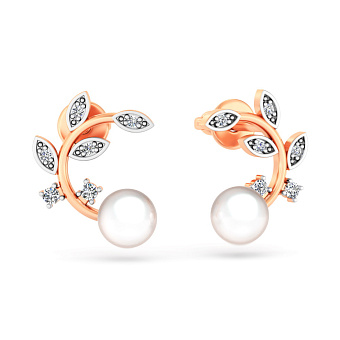 Фото Сережки золоті з перлами та діамантами (арт. Т011456)