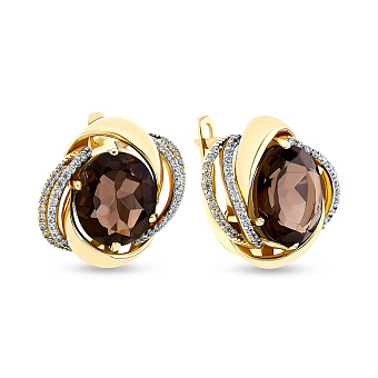 Фото Золоті сережки з кварцом і фіанітами (арт. 104394жПккр)