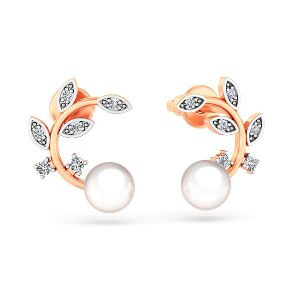 Серьги золотые с жемчугом и бриллиантами (арт. Т011456) – изображение 1