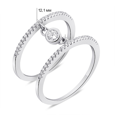 Двойное серебряное кольцо с фианитами (арт. 7501/К2Ф/490-17,5)
