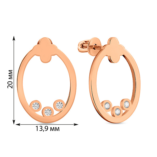 Сережки-пусети з червоного золота з фіанітами (арт. 109619) – зображення 2