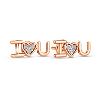 Сережки-пусети з червоного золота I Love You c фіанітами (арт. 111083)