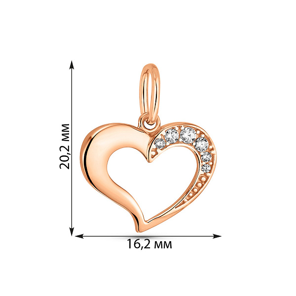 Кулон з червоного золота "Серце" з фіанітами (арт. 424667) – зображення 2