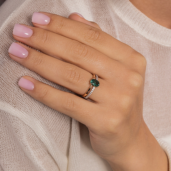 Золотое кольцо с зеленым кварцем (арт. 141135Пз) – изображение 2