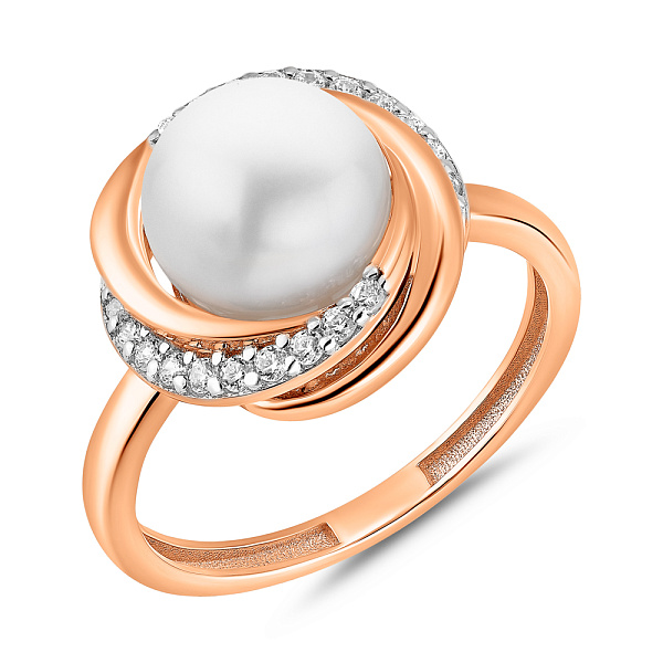 Золота каблучка з перлиною і фіанітами (арт. 141301) – зображення 1
