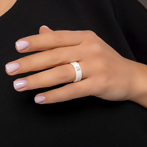 Кольцо из керамики и золота с бриллиантом (арт. К011767бб) – изображение 2