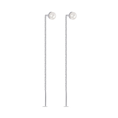 Сережки-протяжки зі срібла з перлами (арт. 7502/1166жб)