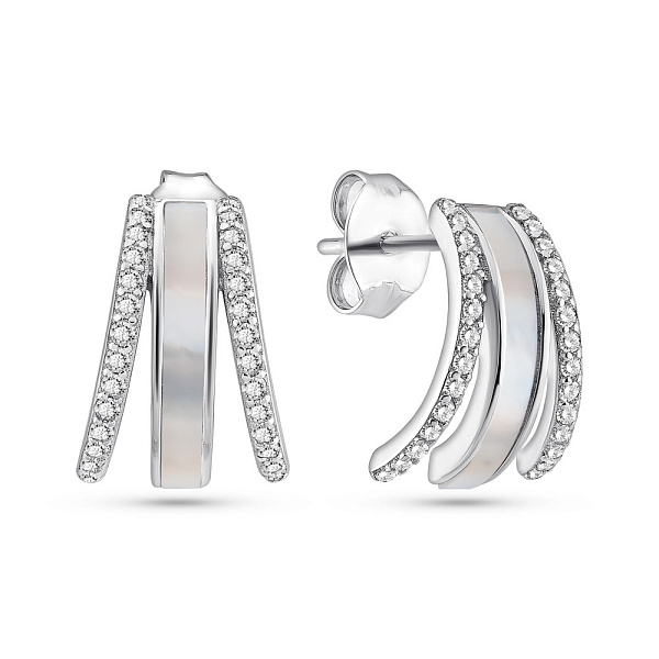 Серебряные серьги с перламутром и фианитами (арт. 7518/6970п) – изображение 1