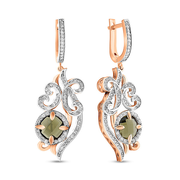 Золотые серьги с кварцем и фианитатами (арт. 103281Пкз) – изображение 1