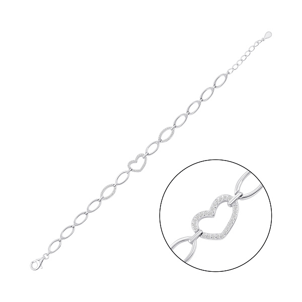 Серебряный браслет сердце с фианитами (арт. 7509/5516) – изображение 1