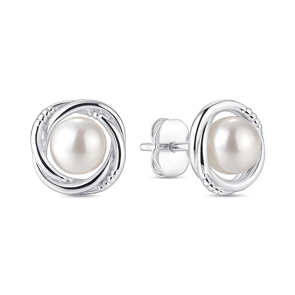 Серебряные серьги-пусеты с жемчугом (арт. 7518/6840жб) – изображение 1